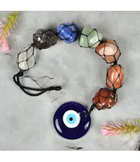Natural 7 Chakra Tumble Stone Hanging with Evil Eye Natural 7 Chakra Tumble Stone Hanging with Evil Eye